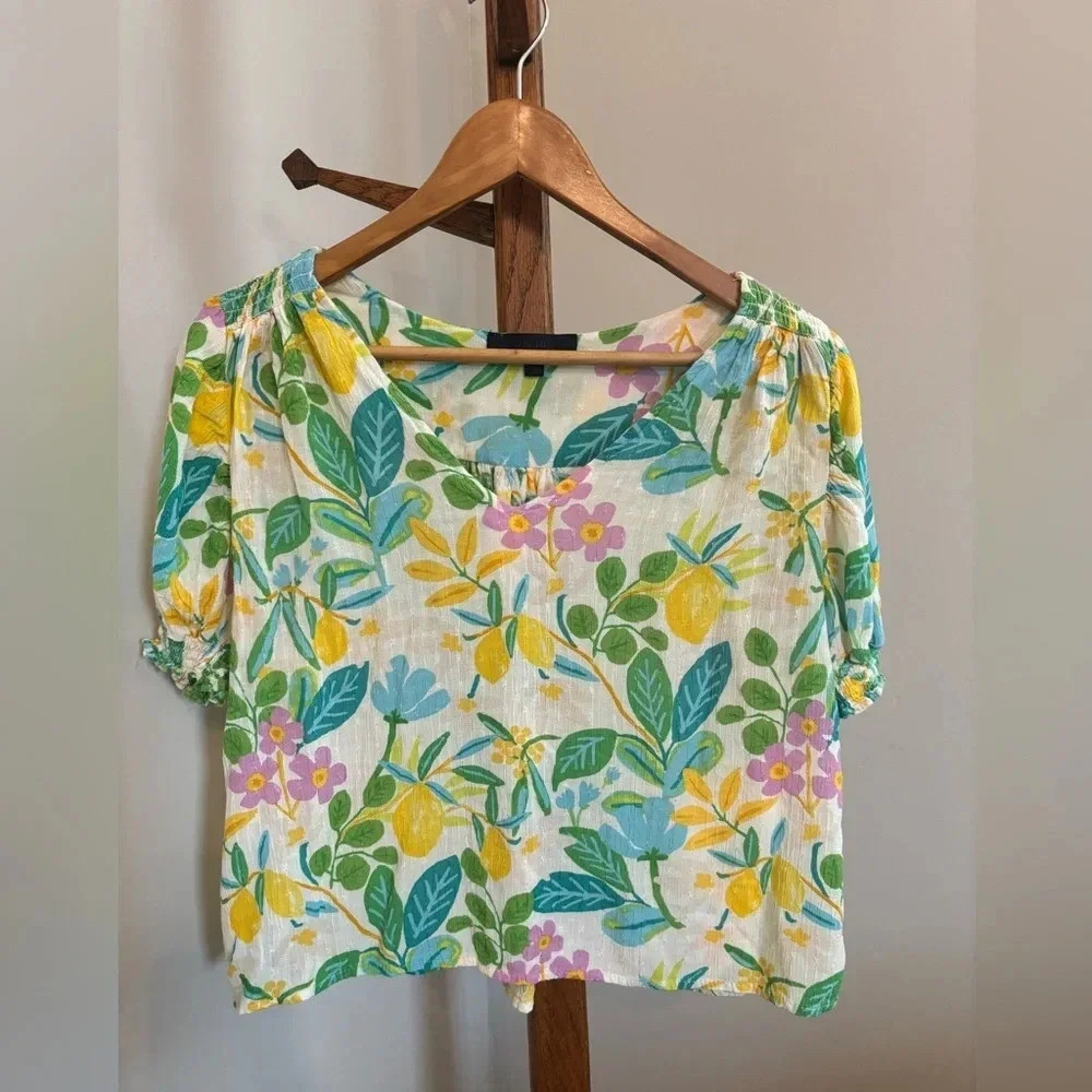 Rachel Roy Large Tropical Lemon Puff Sleeve Blouse